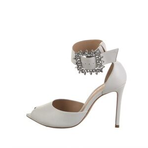 Schutz Leather Crystal Embellishments Peep-Toe Heels Women's Size 8.5
